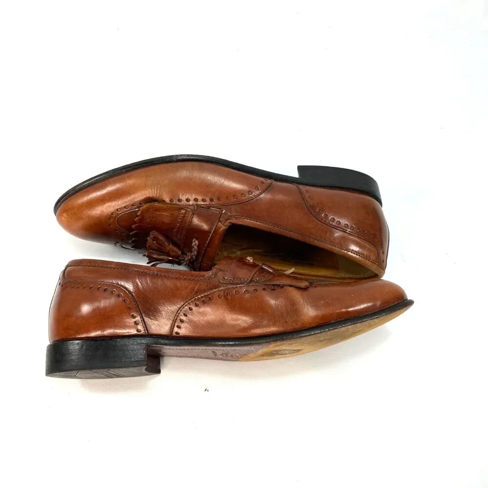 Mens Stacy Adams Cognac Wingtip Oxford Leather Dress Shoes Size 9M Slipon Brazil
